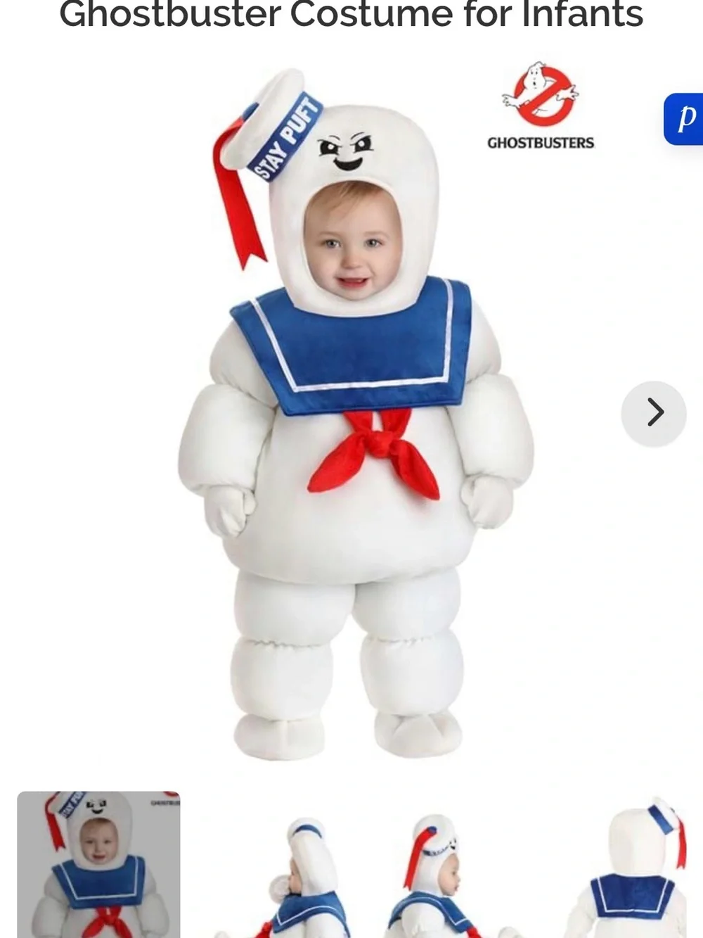Official Ghostbusters Stay Puft Infant Costume - White, Blue, Red